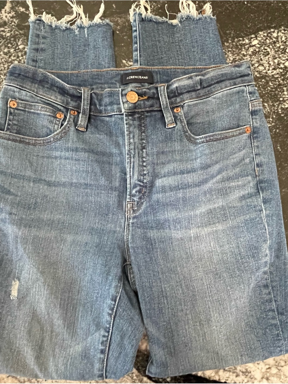 J. Crew Mid-Blue Cropped Frayed-Hem Jeans